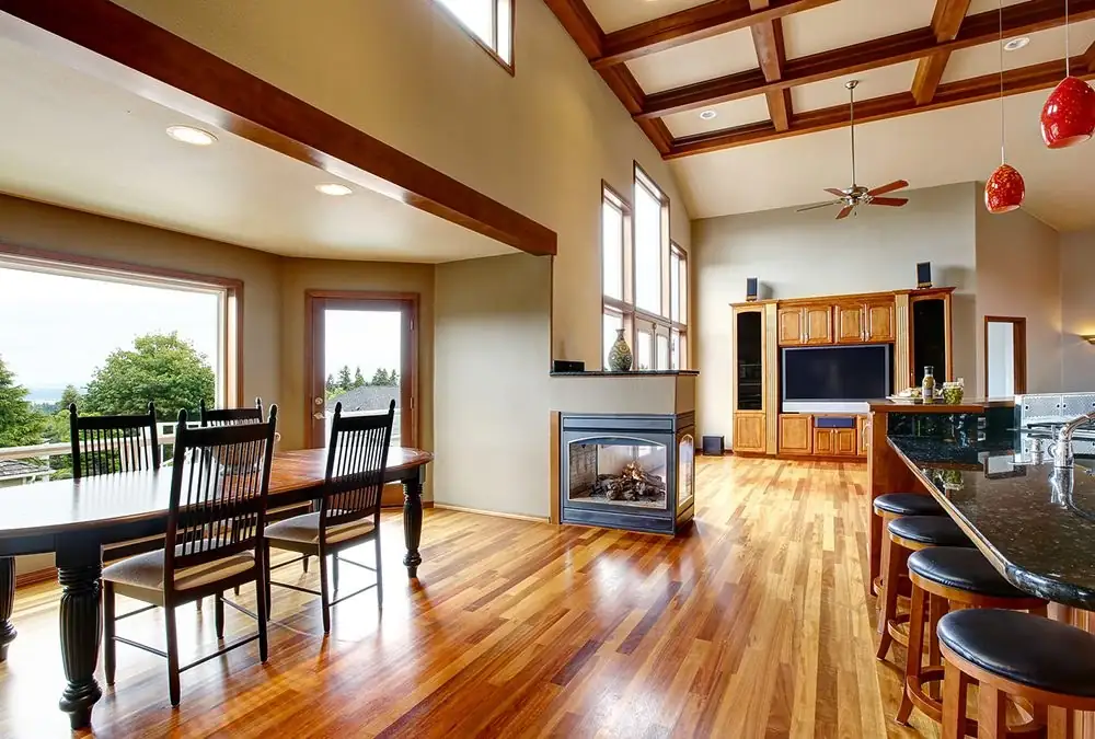 Bright open kitchen and dining room after cleaning at HomeMaid Pro Cleaners