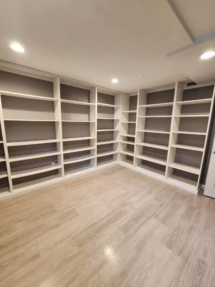Freshly cleaned empty shelving room